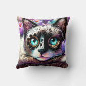 シャメスキティキャットクロッカスフローラパープルティール(緑がかった色)ホワイト クッション (裏面)