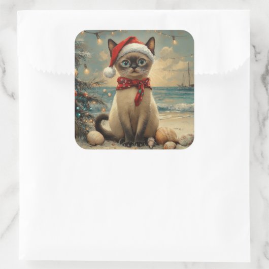 シャメスキャットクリスマスヴィンテージビーチ スクエアシール (バッグ)