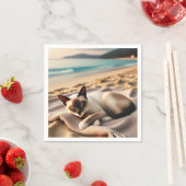 シャメスキャット昼寝バイザビーチ スタンダードカクテルナプキン (インサイチュ)