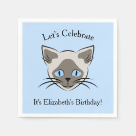 シャメスブルーアイドキャット顔グラフィック誕生日 スタンダードカクテルナプキン