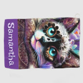 シャメスホワイトキティキャットクロカスパーソナライズされたフローラ ゴルフタオル (横)