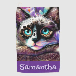 シャメスホワイトキティキャットクロカスパーソナライズされたフローラ ゴルフタオル