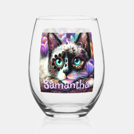 シャメスホワイトキティキャットクロカスパーソナライズされたフローラ ステムなしワイングラス