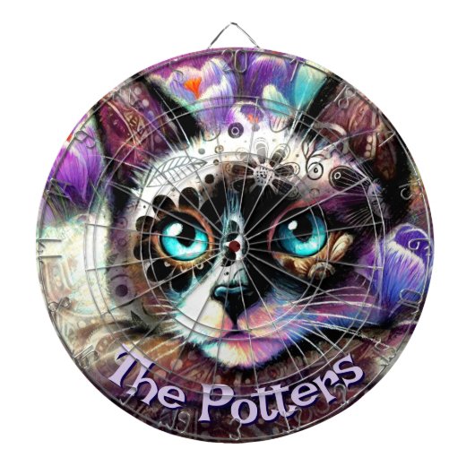 シャメスホワイトキティキャットクロカスパーソナライズされたフローラ ダーツボード (正面)