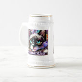 シャメスホワイトキティキャットクロカスパーソナライズされたフローラ ビールジョッキ (正面左)