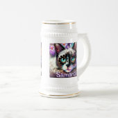 シャメスホワイトキティキャットクロカスパーソナライズされたフローラ ビールジョッキ (正面右)