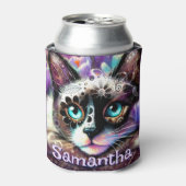 シャメスホワイトキティキャットクロカスパーソナライズされたフローラ 缶クーラー (缶正面)