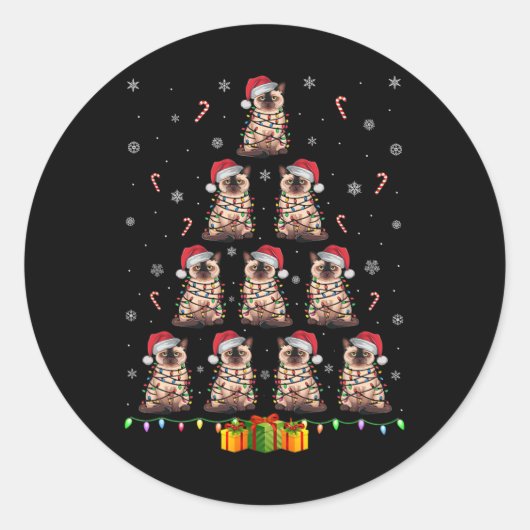 シャメネキャットサンタハットクリスマスライツメンズキリスト ラウンドシール (正面)