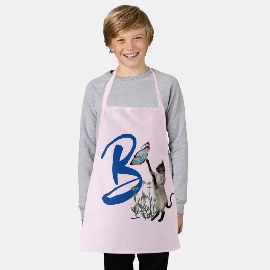 シャメネキャットバタフライモノグラムイニシャルB エプロン (着用した状態)