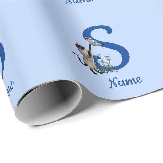 シャメネキャットバタフライモノグラムイニシャルSお名前 ラッピングペーパー (ロールコーナー)