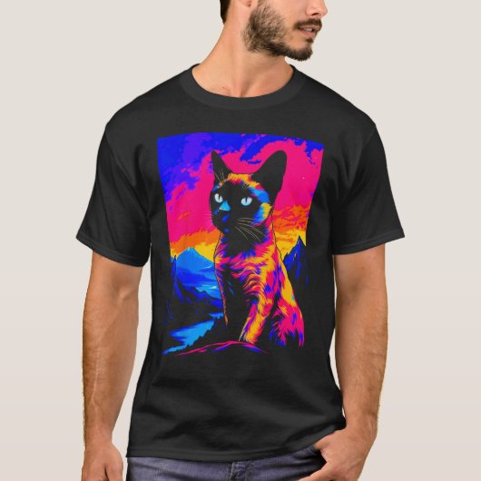 シャメネコポップ・アートのアート Tシャツ (正面)