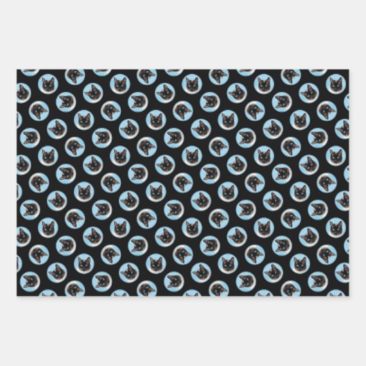 シャメネコポートレート絵を描ズキュートオリジナルアート ラッピングペーパーシート (正面3)