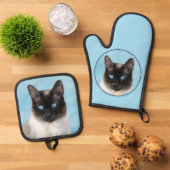 シャメネコポートレート絵を描ズキュートオリジナルアート 鍋つかみ&鍋敷きセット (トップダウン)