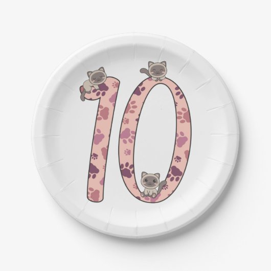 シャメネコ10番目の誕生日子供へ猫紙プラ ペーパープレート (正面)