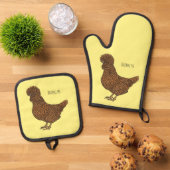 シャモアポリッシュチキンカートゥーンイラストレーション 鍋つかみ&鍋敷きセット (トップダウン)