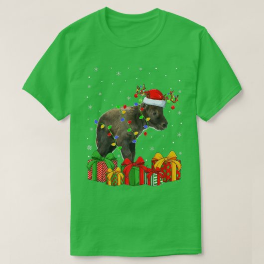 シャモア照明クリスマスツリーサンタハトシャモイスクリス Tシャツ (デザイン正面)