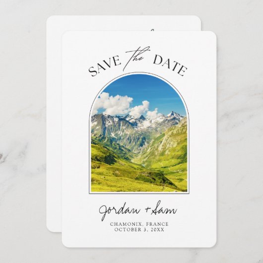 シャモニーフランスのアルプス結婚式の日付を保存 招待状 (正面/裏面)