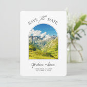 シャモニーフランスのアルプス結婚式の日付を保存 招待状 (スタンド正面)