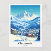 シャモニーフランストラベルアートヴィンテージイラストレーション ポストカード (正面)