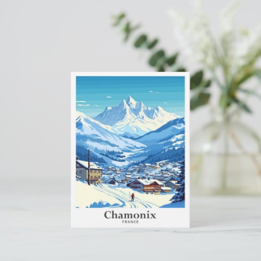 シャモニーフランストラベルアートヴィンテージイラストレーション ポストカード (スタンド正面)