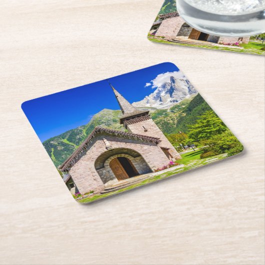 シャモニー教会 スクエアペーパーコースター (アングル)