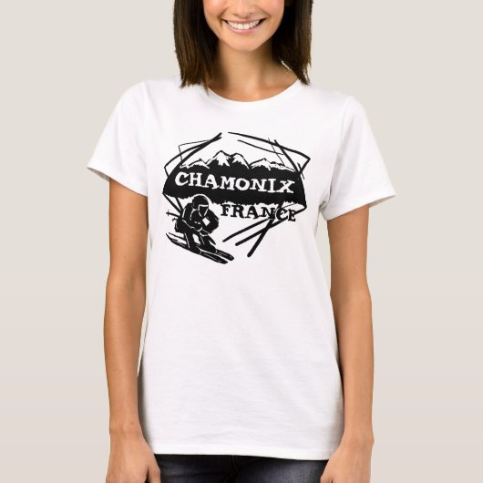 シャモニー白黒スキロゴレディースタンク Tシャツ (正面)
