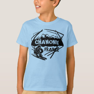シャモニー・フランス少年ブルースキーロゴアートティー Tシャツ