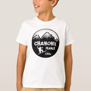 シャモニー・フランス・オレンジ・スノーボード・アート・ボーイズ・ティー Tシャツ