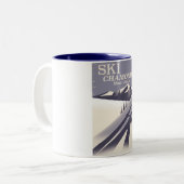 シャモニー・モンブランヴィンテージスキーのポスター ツートーンマグカップ (正面左)