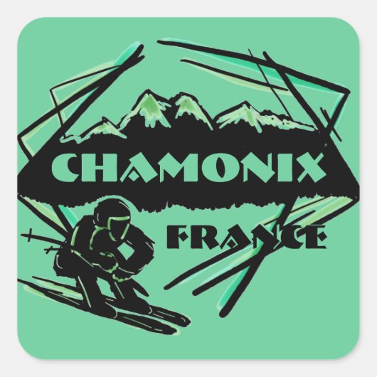 シャモニーFranceグリーンスキーロゴアートシール スクエアシール (正面)