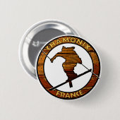 シャモニーFranceラスティックウッドスキーヤーデザイン 缶バッジ (正面&裏面)