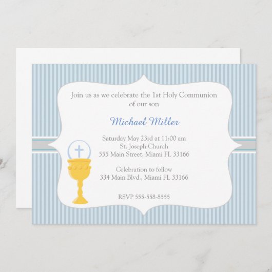 シャリスブルーグレーファーストホリーコミュニオン招待状 招待状 (正面/裏面)
