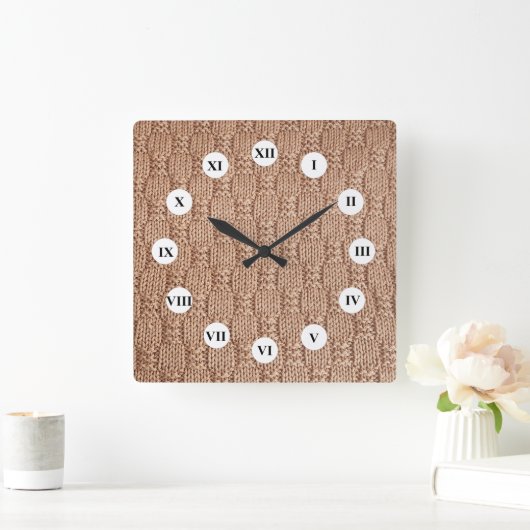 シャリーテイラーによるバブルニットステッチパターン スクエア壁時計 (ホーム)