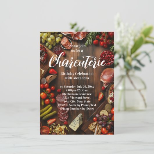 シャルキュテリーガールズナイトバースデーパーティーまたはソーシャル 招待状 (スタンド正面)