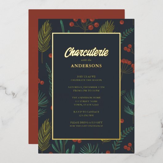 シャルキュテリークリスマスパーティー 箔招待状 (正面/裏面)