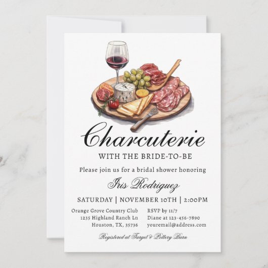 シャルキュテリーブライダルシャワー招待ワイン&チーズ 招待状 (正面)