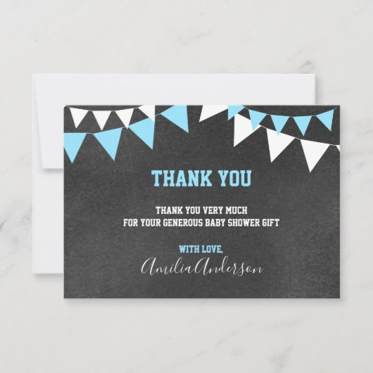 シャルクボードありがとう青い白いボーイのベビーシャワー 招待状 (正面)