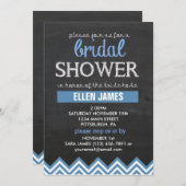 シャルクボードシェブロンブライダルシャワーブルー 招待状 (正面/裏面)