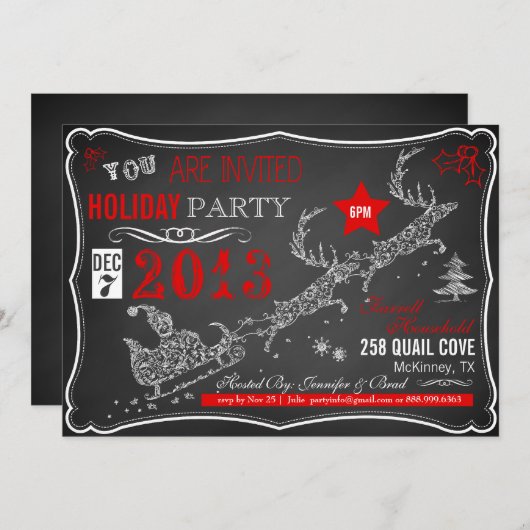 シャルクボードタイポグラフィクリスマスパーティの招待状 招待状 (正面/裏面)