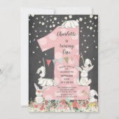 シャルクボードバニービッグワンガールズ誕生日招待状 招待状 (正面)