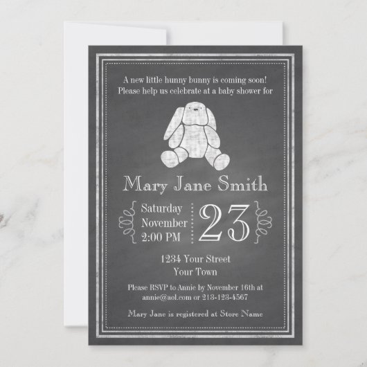 シャルクボードバニーベビーシャワー招待状 招待状 (正面)