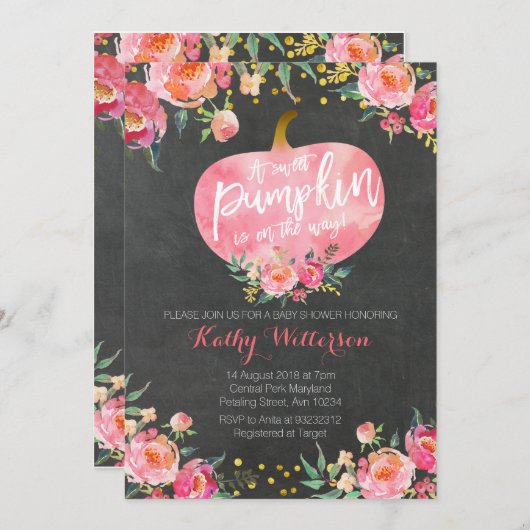 シャルクボードピンク秋カプキン招待状 招待状 (正面/裏面)