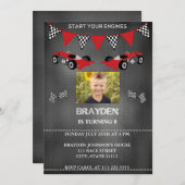 シャルクボードフォトレースカー誕生日招待状 招待状 (正面/裏面)