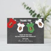 シャルクボードフットボールテーマありがとうベイビーシャワー サンキューカード (スタンド正面)