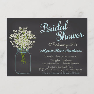 シャルクボードメイソンジャーベイビーの息のブライダルシャワー 招待状