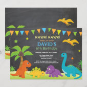 シャルクボード恐竜誕生日招待状ディノパーティー 招待状 (正面/裏面)