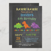 シャルクボード恐竜誕生日招待状ディノパーティー 招待状 (正面/裏面)