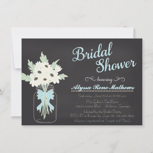 シャルクボード·メイソン·ジャー·ブライダル·シャワーの招待 招待状 (正面)