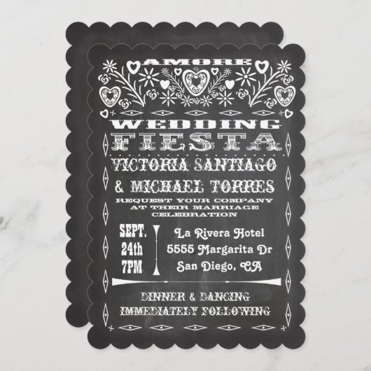 シャルクボード·メキシ結婚コのパペル·ピカド招待状 招待状 (正面/裏面)