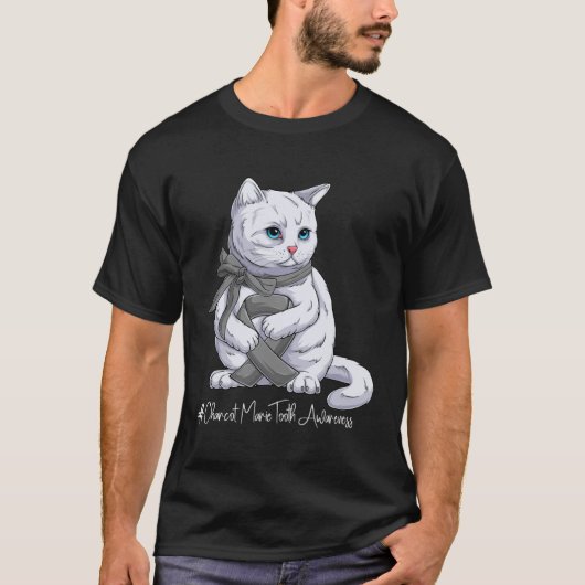 シャルコー・マリー・トゥース認知月間 グレーリボン ねこ Tシャツ (正面)